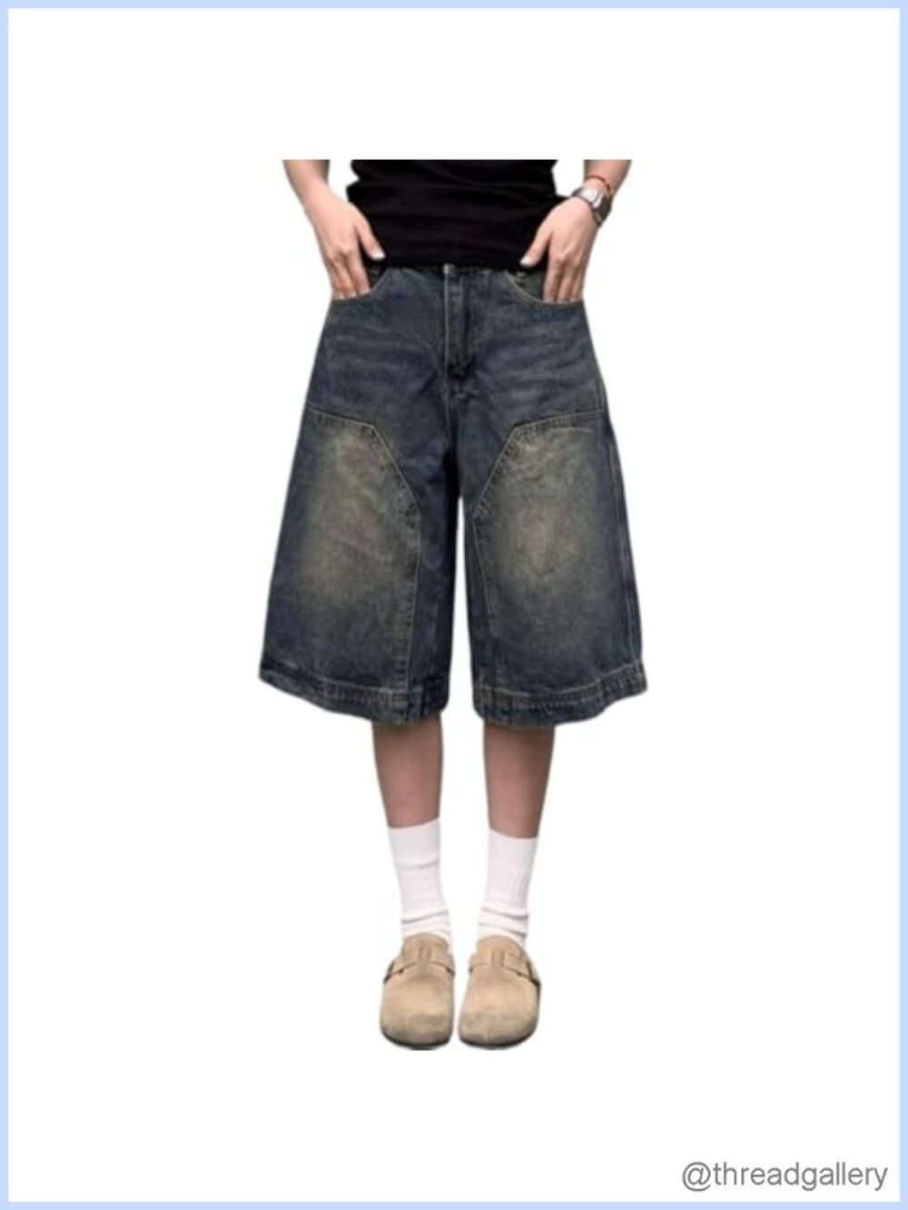 Baggy Jean Shorts for Women Knee Length Long Straight Leg Y2K Vintage Bermuda